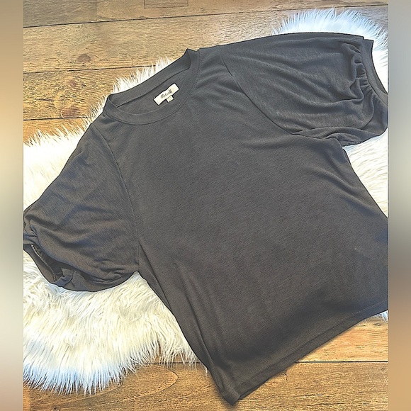 Madewell Flawd Charcoal Small puff Short Sleeve Ribbed Tee Oversized Lightweight - Picture 1 of 4
